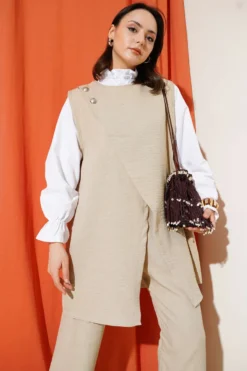 Alternative view of Button Detail Belted Three-Piece Set Beige