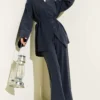 Button Detail Tencel Two-Piece Set Navy Blue