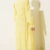 Buttoned Broderie Anklet Dress Yellow groothandel dress view 3 - Hicabistan Turkije fabriek