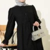 Buttoned Broderie Anklet Dress Black Großhandel dress view 2 - Hicabistan Türkei Fabrik