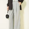 Buttoned Wide Leg Fabric Trousers Grey