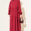 Buttoned Tiered Tencel Dress Burgundy wholesale dress view 3 - Hicabistan Turkey factory