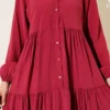 Buttoned Tiered Tencel Dress Burgundy wholesale dress view 4 - Hicabistan Turkey factory