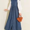 Buttoned Denim Dress Dark Blue