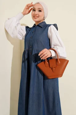 Alternative view of Buttoned Denim Dress Dark Blue