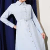 Buttoned Tencel Thin Belted Dress Baby Blue Großhandel dress view 2 - Hicabistan Türkei Fabrik