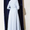 Buttoned Tencel Thin Belted Dress Baby Blue Großhandel dress view 3 - Hicabistan Türkei Fabrik