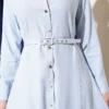 Buttoned Tencel Thin Belted Dress Baby Blue Großhandel dress view 4 - Hicabistan Türkei Fabrik