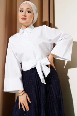 Buttoned Side Tied Short Shirt White