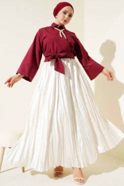 Alternative view of Buttoned Side Tied Short Shirt Burgundy