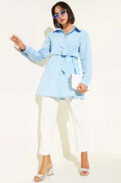 Alternative view of Buttoned Side Tied Shirt Blue