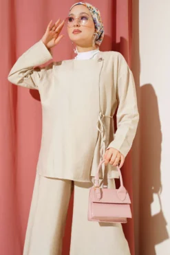 Alternative view of Buttoned Side Tied Two-Piece Set Stone