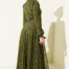 Wave Pattern Tulle Belt Evening Dress Khaki wholesale dress view 3 - Hicabistan Turkey factory