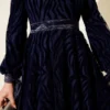 Wave Pattern Tulle Belt Evening Dress Navy Blue wholesale dress view 4 - Hicabistan Turkey factory