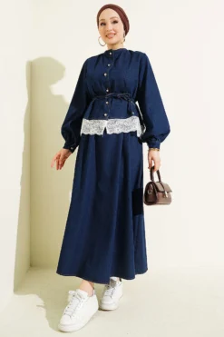Jeans Set with Lace Details Navy Blue