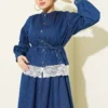 Jeans Set with Lace Details Blue all'ingrosso clothing set view 2 - Hicabistan fabbrica Turchia