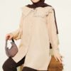 Lace Trimmed Sailor Collar Shirt Beige