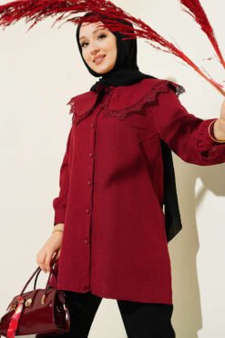 Lace Trimmed Sailor Collar Shirt Burgundy