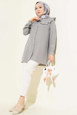 Alternatieve weergave van Lace Trimmed Sailor Collar Shirt Grey
