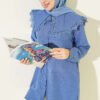 Lace Trimmed Sailor Collar Shirt Indigo