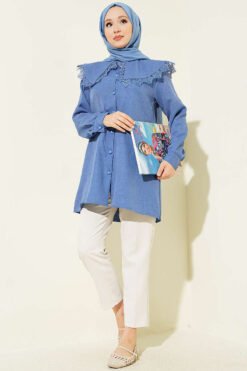 Alternatieve weergave van Lace Trimmed Sailor Collar Shirt Indigo