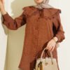 Lace Trimmed Sailor Collar Shirt Brown