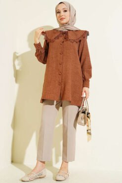 Alternatieve weergave van Lace Trimmed Sailor Collar Shirt Brown