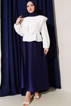 Vista alternativa di Lace Sailor Collar Tie Waist Short Shirt Ecru