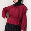 Lace Sailor Collar Short Poplin Shirt Burgundy بالجملة shirt - Hicabistan مصنع تركيا