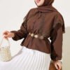 Lace Sailor Collar Short Poplin Shirt Brown بالجملة shirt - Hicabistan مصنع تركيا