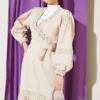 Lace Front Tie Two-Piece Set Beige Großhandel clothing set view 2 - Hicabistan Türkei Fabrik