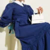 Lace Front Tie Two-Piece Set Navy Blue
