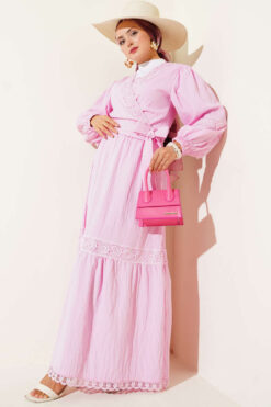 Lace Front Tie Two-Piece Set Pink wholesale clothing set view 2 - Hicabistan Turkey factory