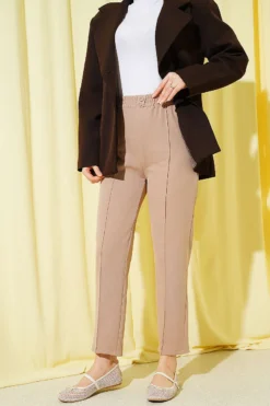 Slim Fit Waistband Trousers with Side Pockets Camel