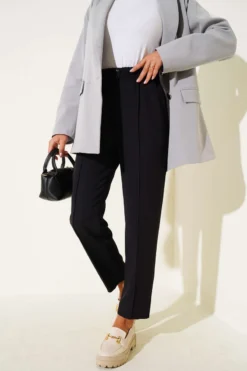Alternative view of Slim Fit Waistband Trousers with Side Pockets Black
