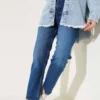 Slim Fit Laser Cut Denim Pants Blue