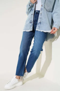 Slim Fit Laser Cut Denim Pants Blue