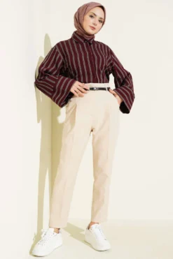Alternative view of Slim Fit Tapered Fabric Trousers Beige