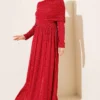 Draped Neck Glitter Evening Dress Red all'ingrosso dress - Hicabistan fabbrica Turchia