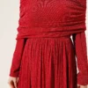 Draped Neck Glitter Evening Dress Red all'ingrosso dress view 4 - Hicabistan fabbrica Turchia