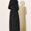 Draped Neck Glitter Evening Dress Black al por mayor dress view 3 - Hicabistan fábrica Turquía