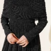 Draped Neck Glitter Evening Dress Black al por mayor dress view 4 - Hicabistan fábrica Turquía