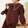 Nautical Collar Tied Short Shirt Brown all'ingrosso shirt - Hicabistan fabbrica Turchia