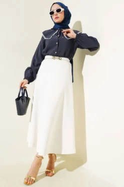 Alternative view of Nautical Collar Lace Short Shirt Navy Blue