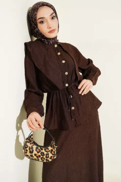 Alternative view of Nautical Collar Detailed Skirt Set Brown