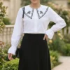 Sailor Collar Embroidered Shirt White al por mayor shirt - Hicabistan fábrica Turquía