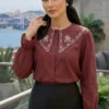 Sailor Collar Embroidered Shirt Burgundy al por mayor shirt - Hicabistan fábrica Turquía