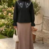 Sailor Collar Embroidered Shirt Black all'ingrosso shirt view 2 - Hicabistan fabbrica Turchia