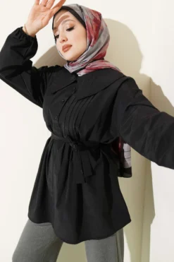 Nautical Collar Ribbed Detail Tunic Black