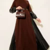 Dress with Leather Details and Belt Brown بالجملة dress - Hicabistan مصنع تركيا